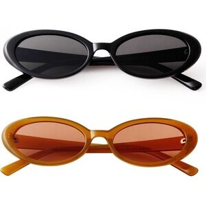 NWOT Laurinny 90s Retro Oval Sunglasses for Women: Black & Brown